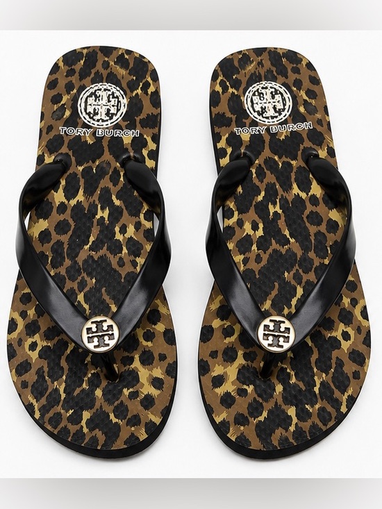 Tory Burch Shoes - Tory Burch Leopard-Print Flip Flops with Black Straps and Gold Logo 🖤⭐️